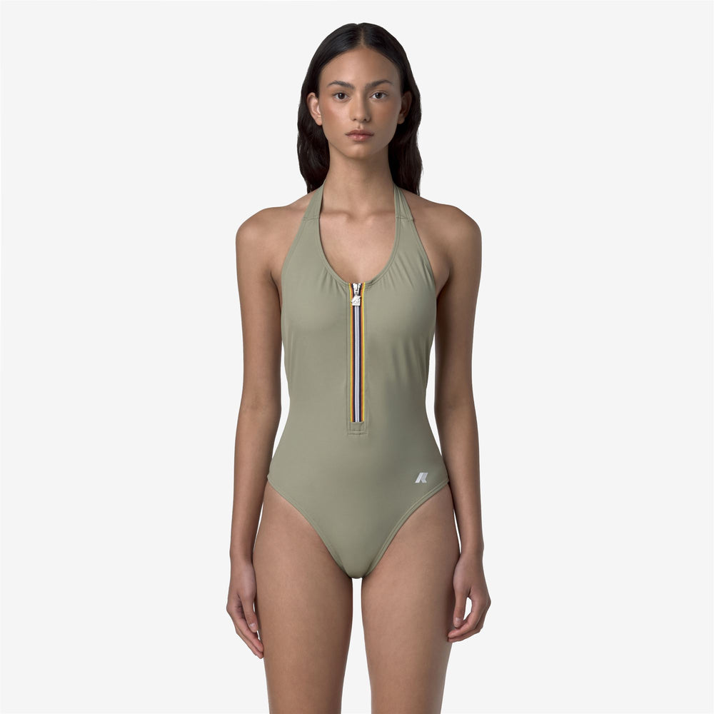 Traje de baño de una pieza con cuello halter para mujer en color verde fatiga 02