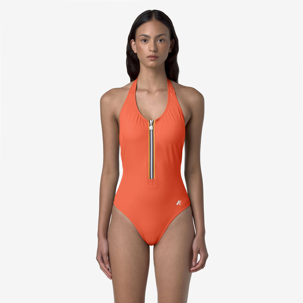 Orange Women's Halterneck One-Piece Swimsuit with Zip Detail 02