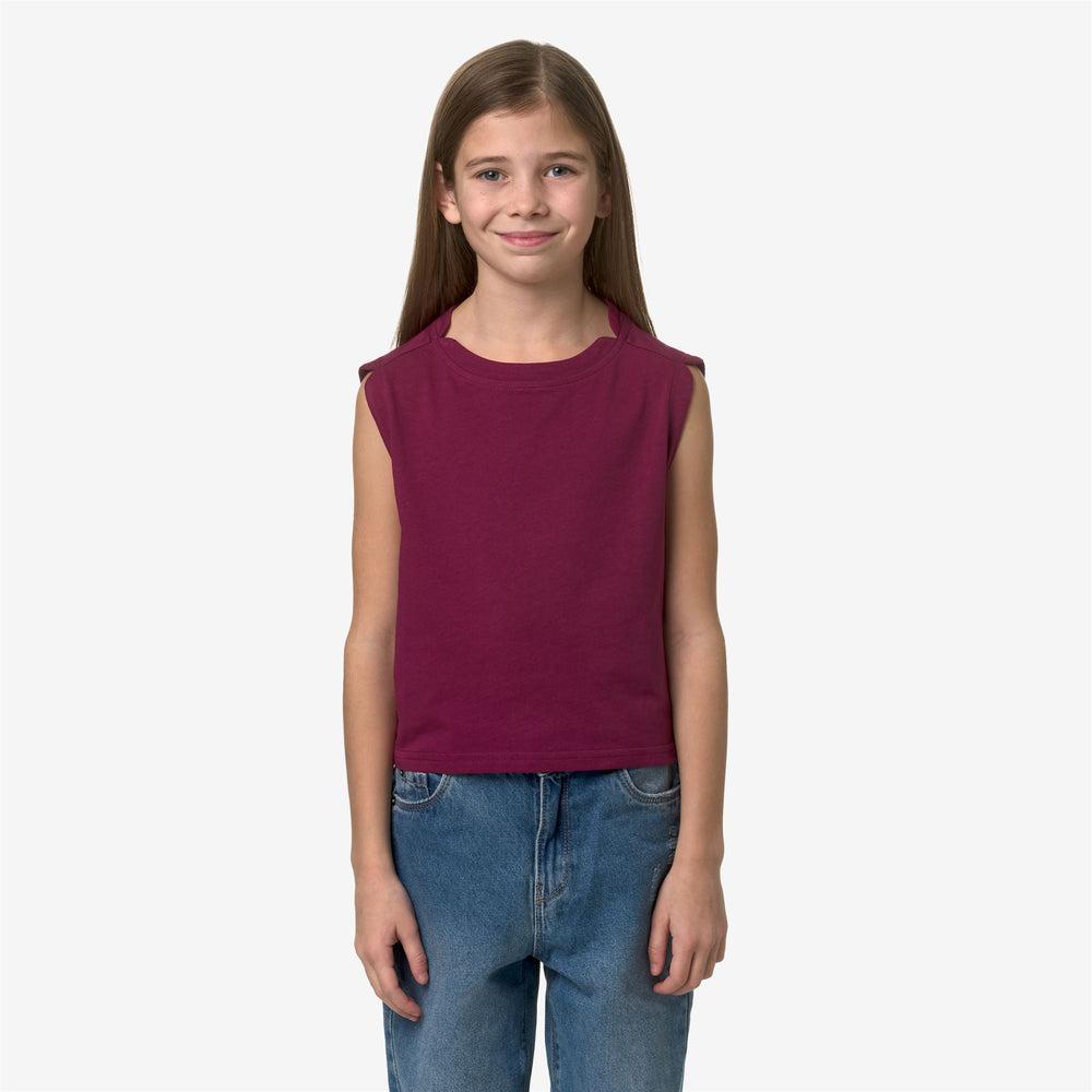 Dark Red Girls' Summer T-Shirt with Relaxed Fit and Vents 02