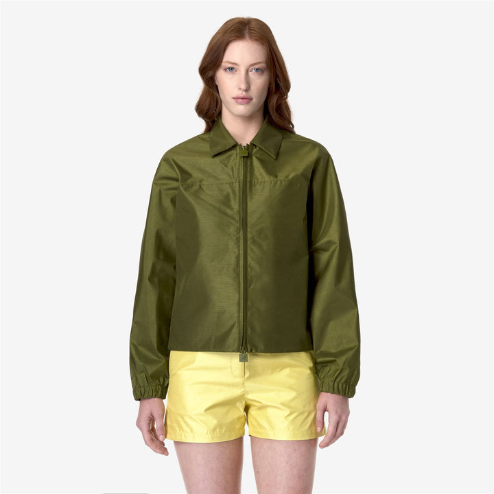Jackets Woman SOISIR SHANTUNG - LIKE 2L Short GREEN SPHAGNUM SHANTUNG Dressed Back (jpg Rgb)		