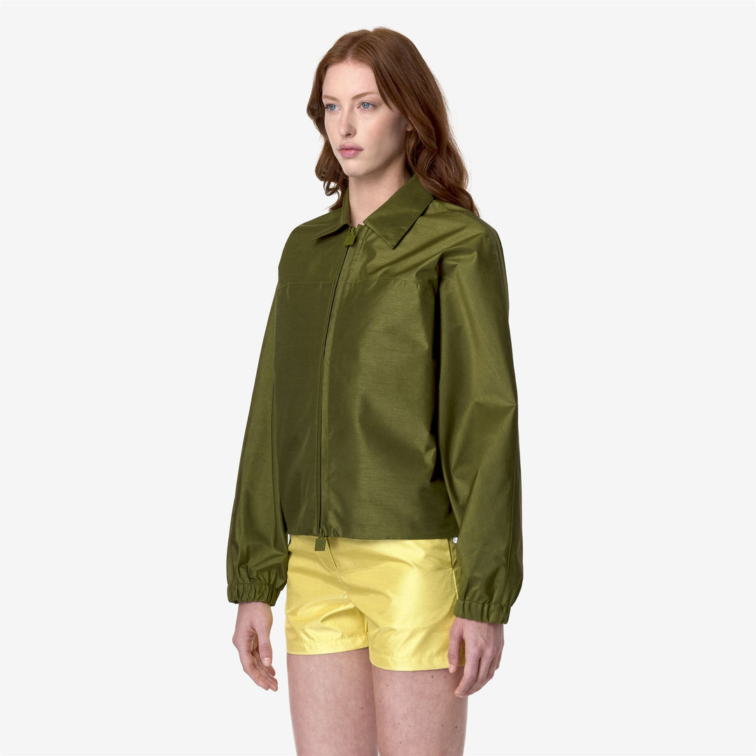 Jackets Woman SOISIR SHANTUNG - LIKE 2L Short GREEN SPHAGNUM SHANTUNG Detail (jpg Rgb)			