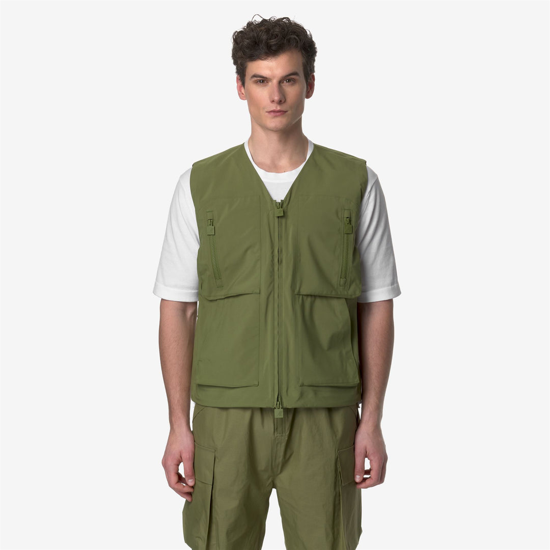 Jackets Man BARNEL POCKETS BONDED JERSEY Vest GREEN SPHAGNUM - GREY Dressed Back (jpg Rgb)		