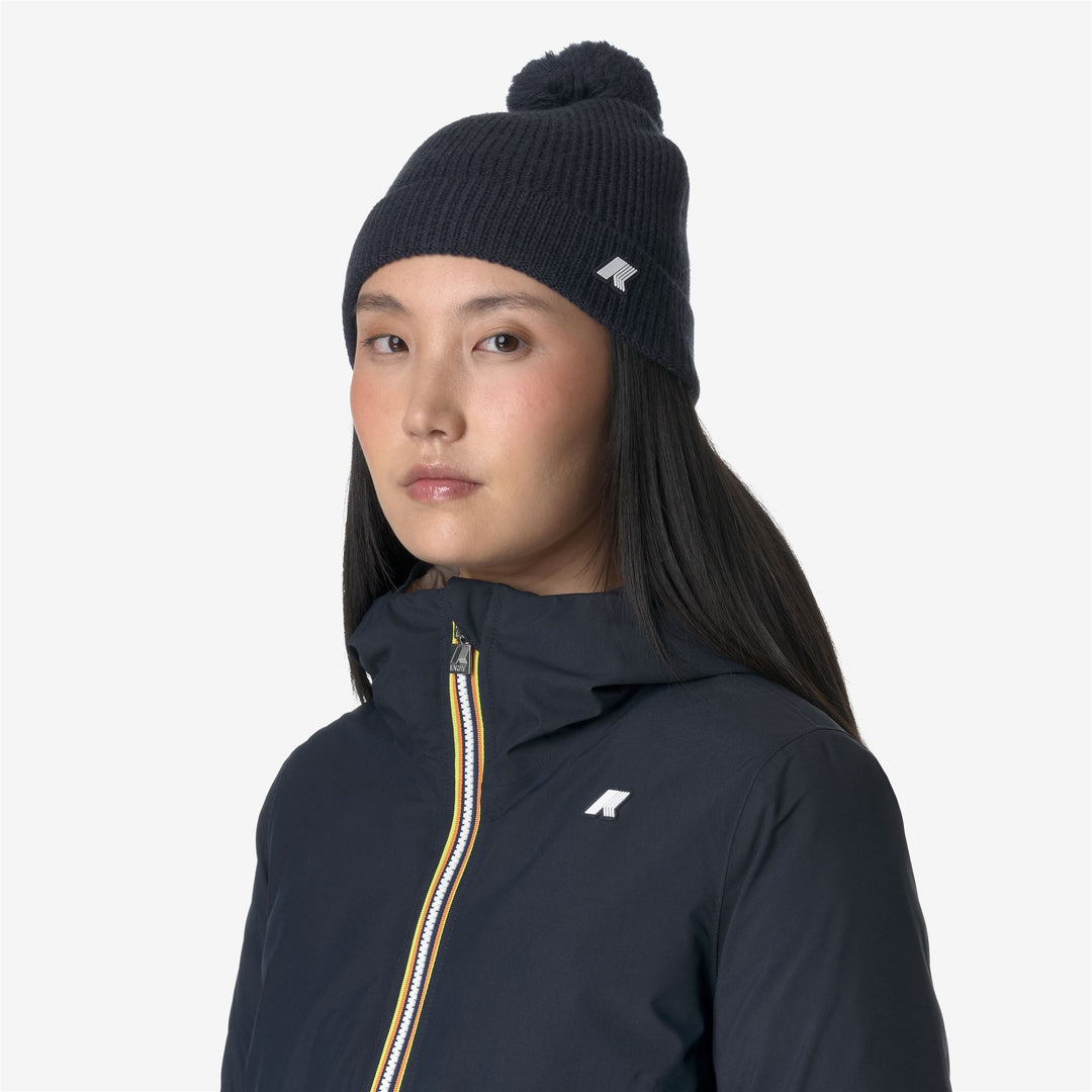 Gorro de lana unisex azul melange con pom-pom y diseño acanalado main