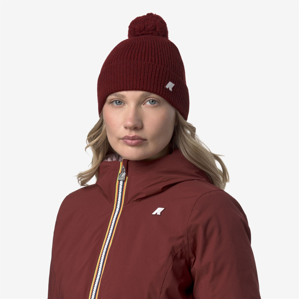 Headwear_UNISEX_VINCIENNE CARDIGAN STITCH WOOL_Hat_Red Syrah Melange - Commercial 4