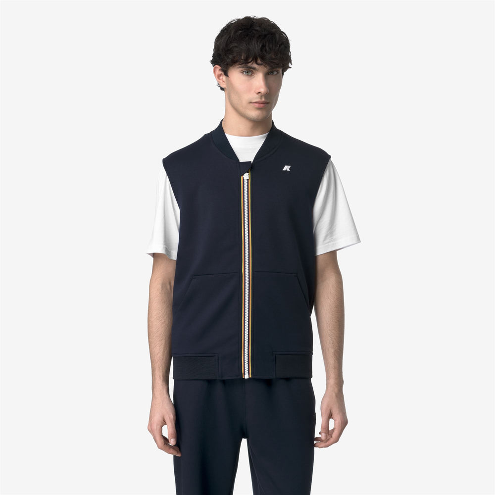 Blue Men's Lightweight Fleece Vest with Ribbed Collar 02