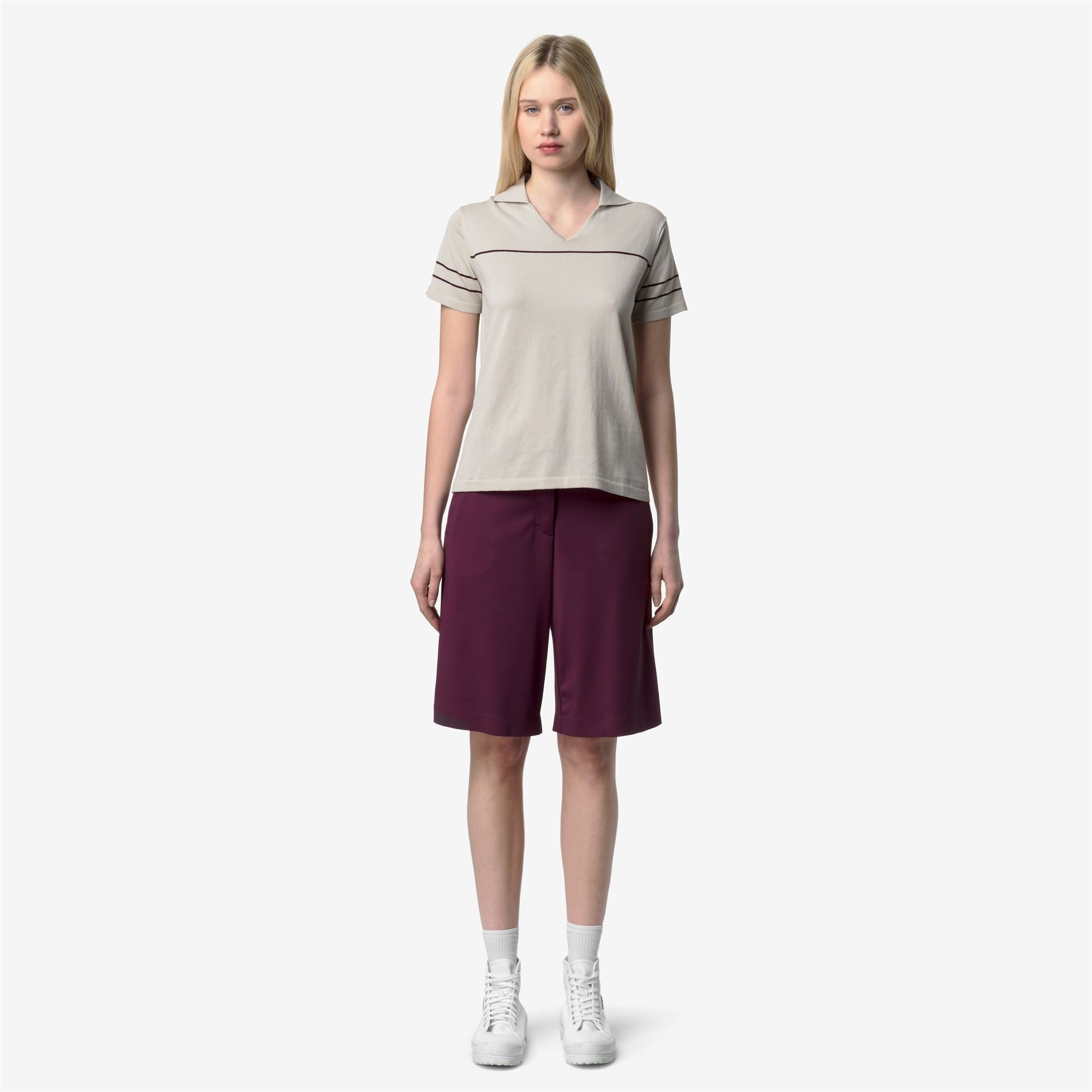 Knitwear_Woman_MAZARDY STRIPES_Polo_BEIGE LT - Violet Burnished - Commercial 4
