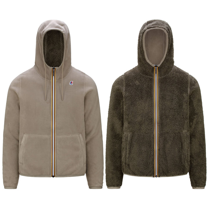 Beige Brown Men's Reversible Fleece Jacket for Warmth 1