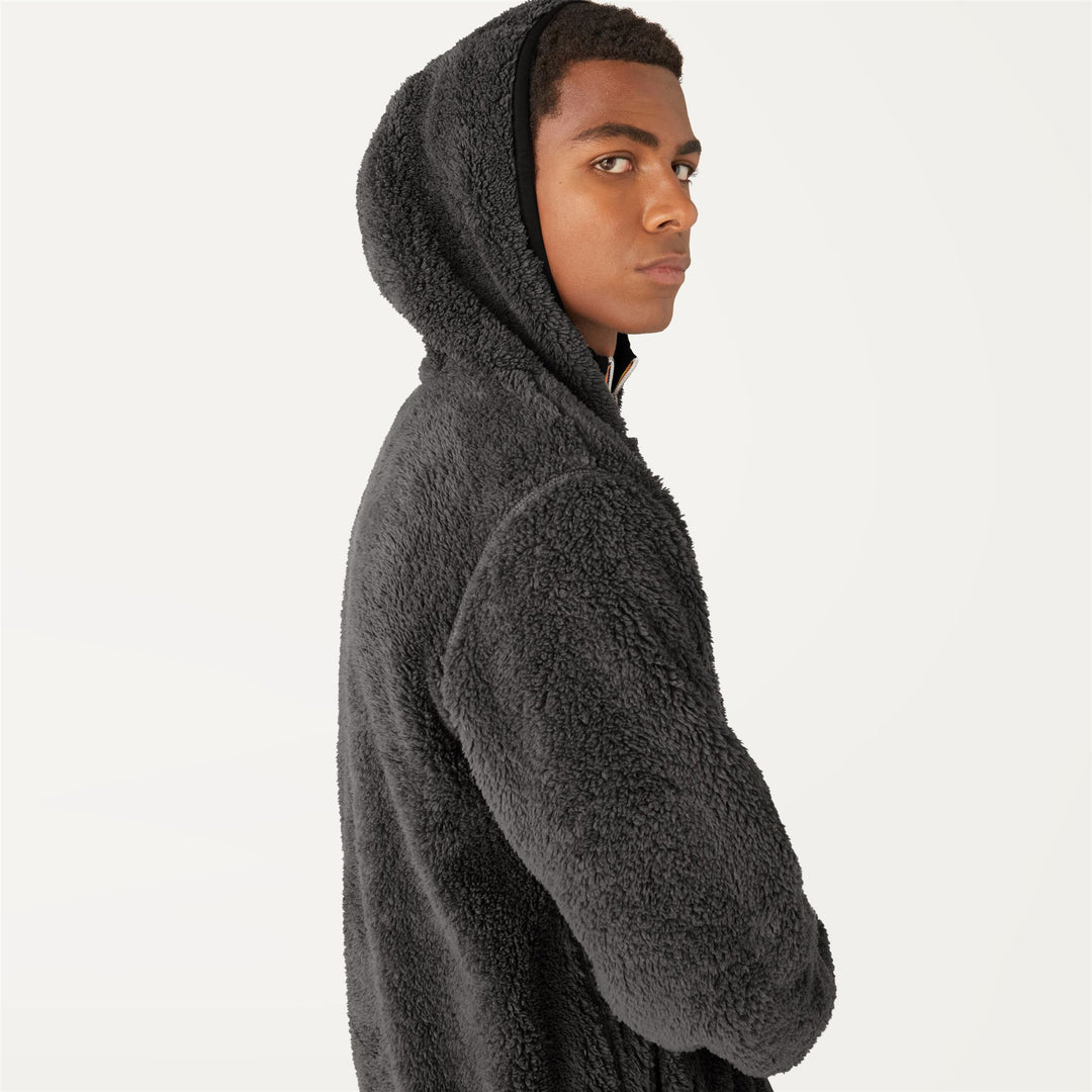 Black Grey Men's Reversible Fleece Jacket for Medium Warmth main