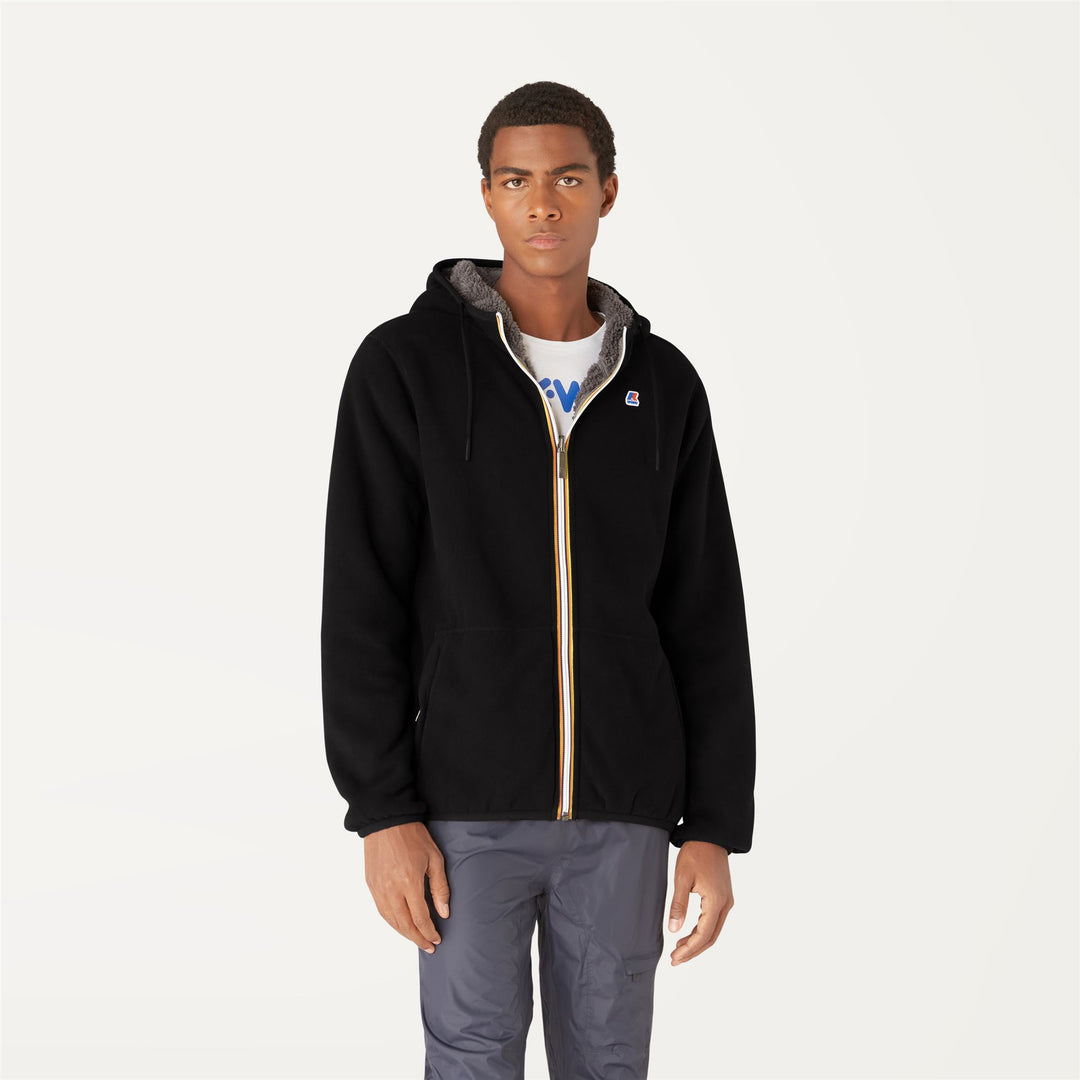 Black Grey Men's Reversible Fleece Jacket for Medium Warmth main