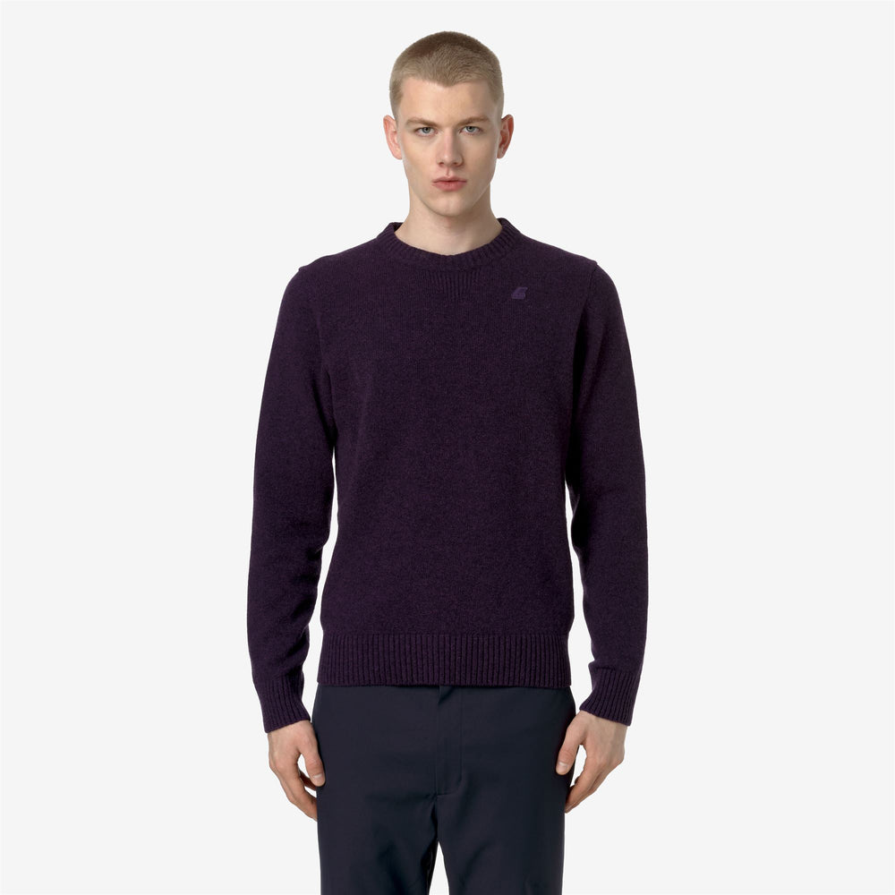 Violet Men's Warm Wool Knit Pullover with Ribbed Details 02