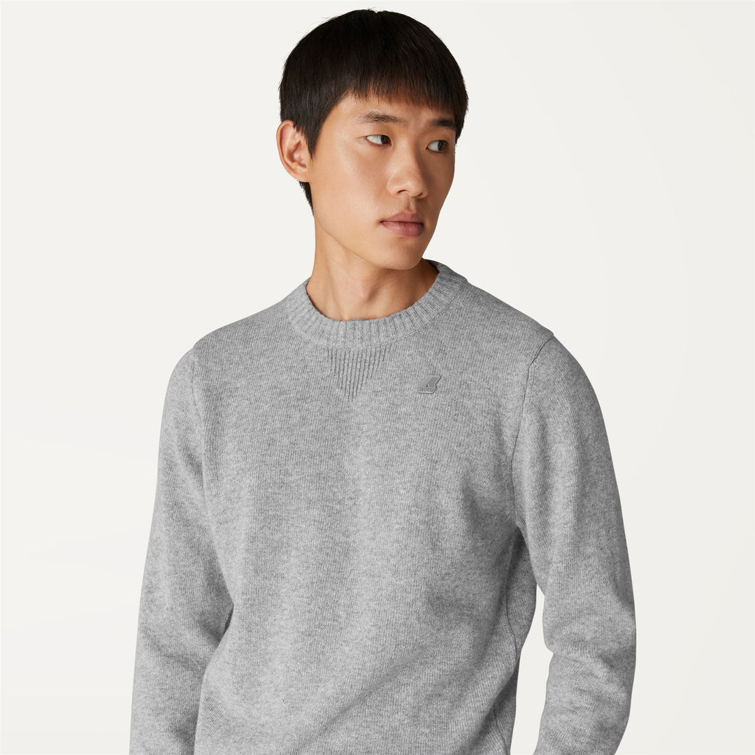 Pullover in Maglia di Lana Calda Grigio Uomo con Dettagli a Coste main