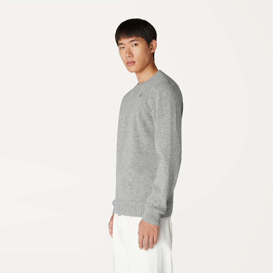 Pullover in Maglia di Lana Calda Grigio Uomo con Dettagli a Coste main
