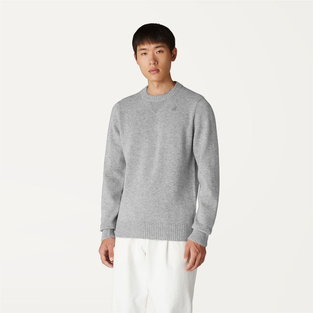 Grey Men's Warm Wool Knit Pullover with Ribbed Details 01