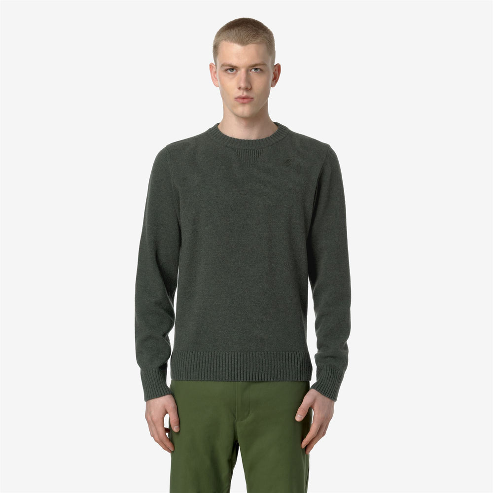 Pullover in Lana Calda Verde Scuro Uomo con Dettagli a Coste 02