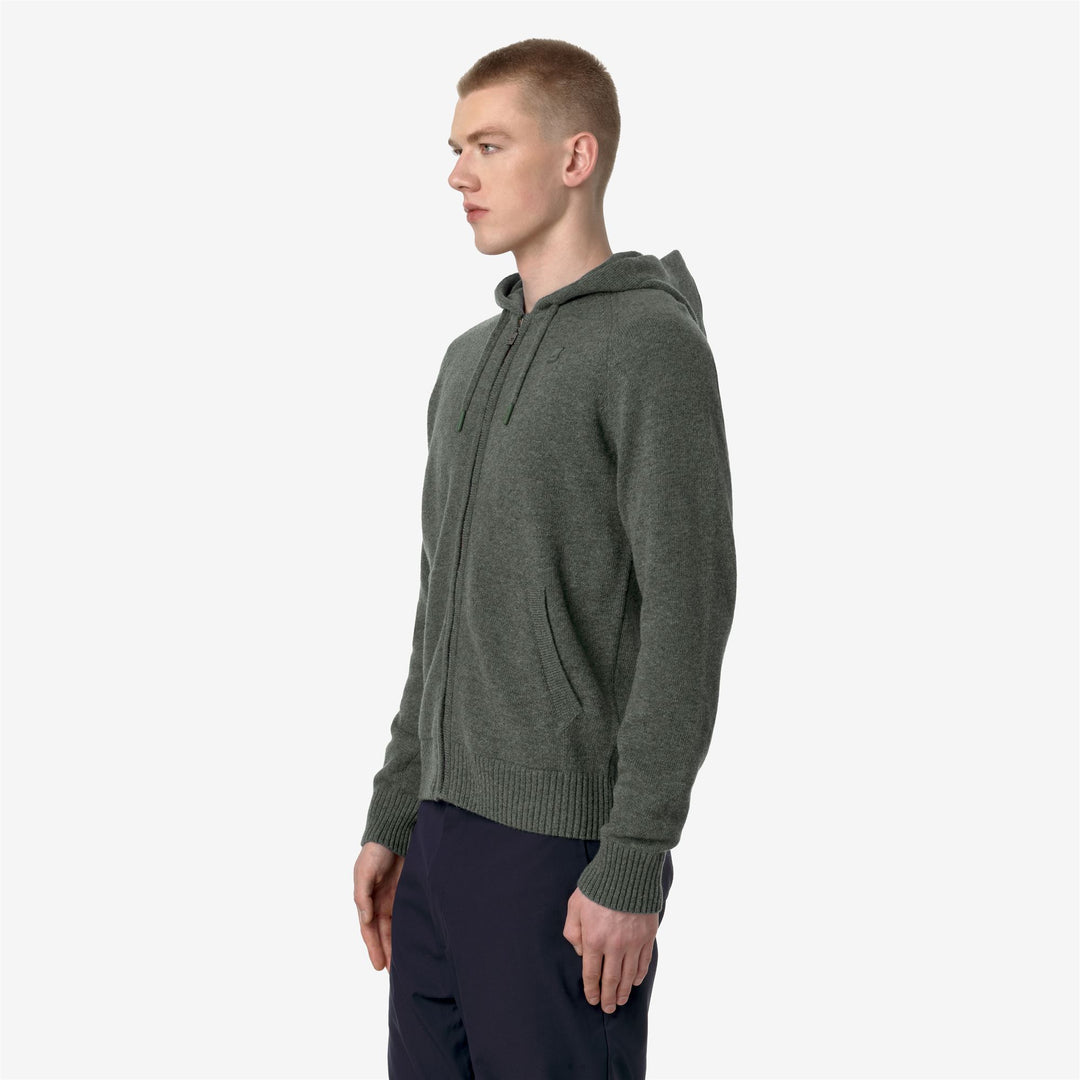 Giacca in Maglia di Lana Calda Verde Scuro Uomo con Tasca a Canguro main