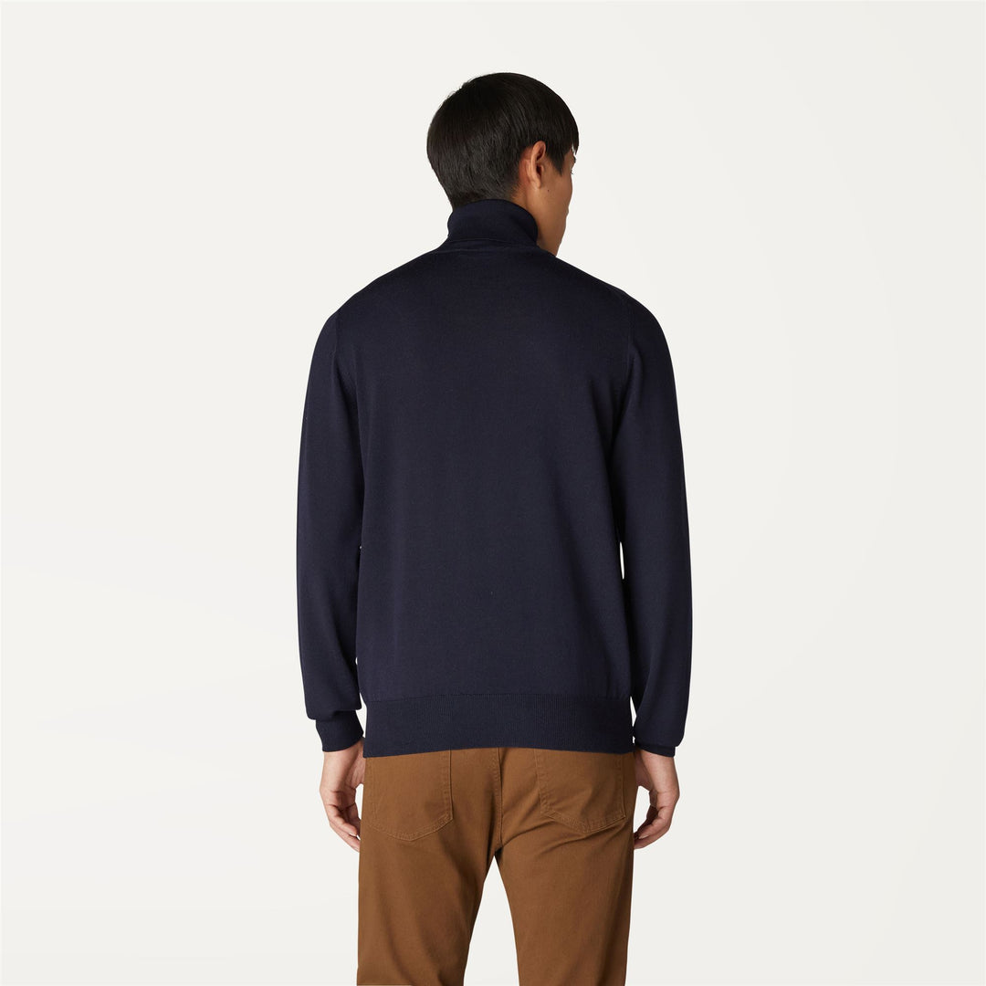 Pullover Collo Alto Uomo in Lana Merino Blu Profondo per Calore main