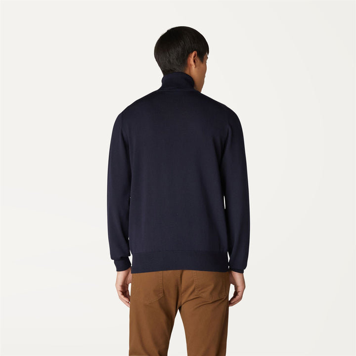 Pullover Collo Alto Uomo in Lana Merino Blu Profondo per Calore 3