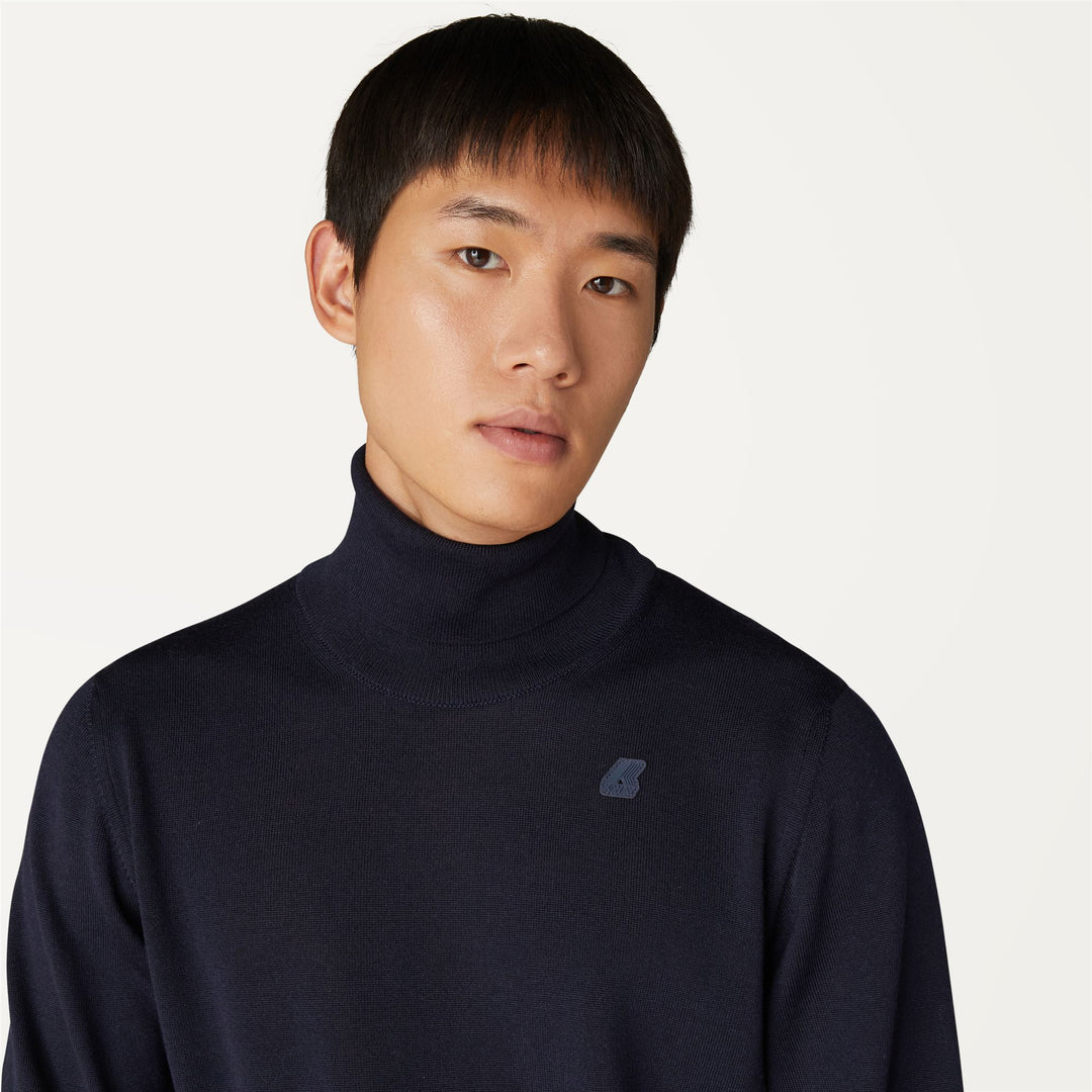 Pullover Collo Alto Uomo in Lana Merino Blu Profondo per Calore main