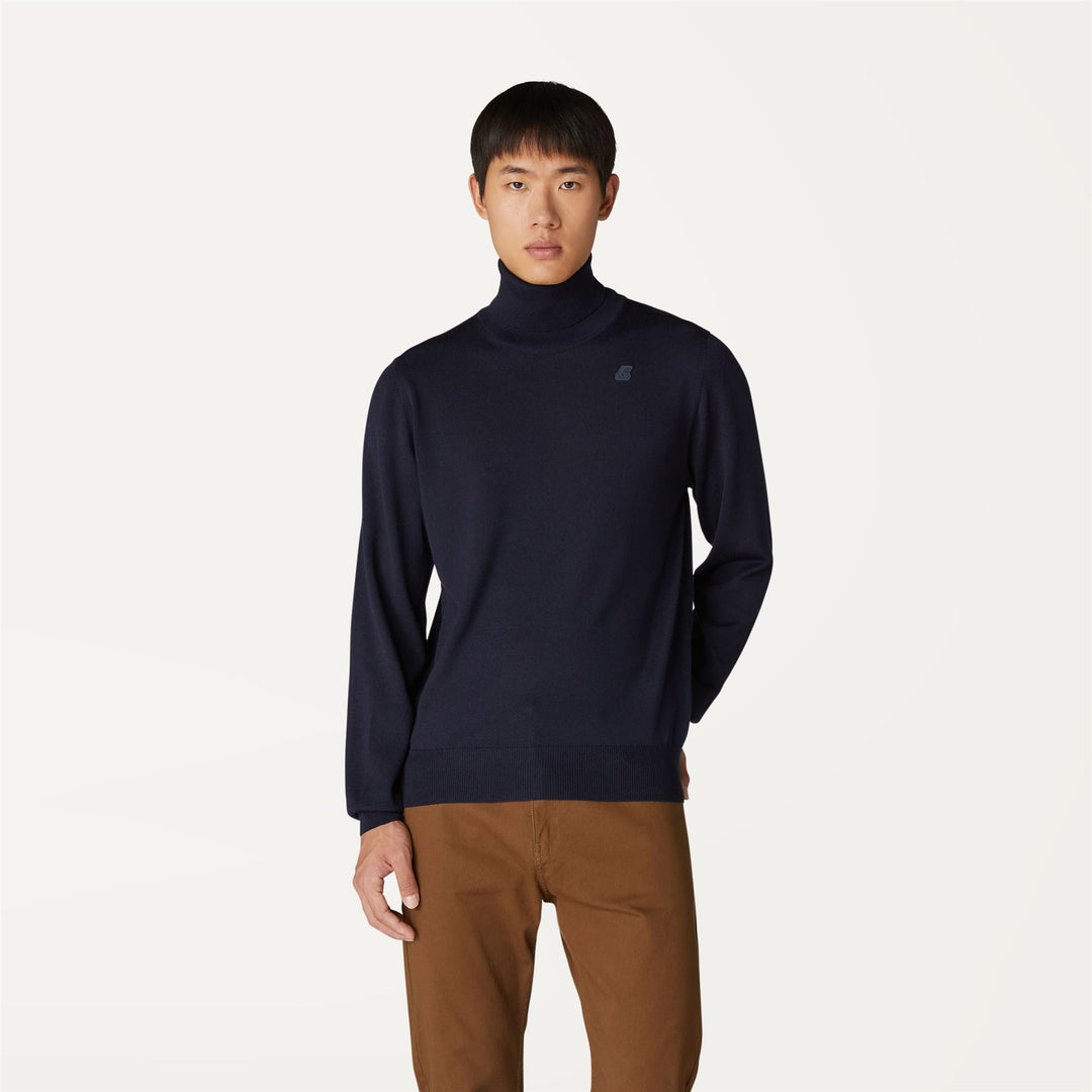 Deep Blue Men's Merino Wool Turtleneck Pullover for Warmth 01