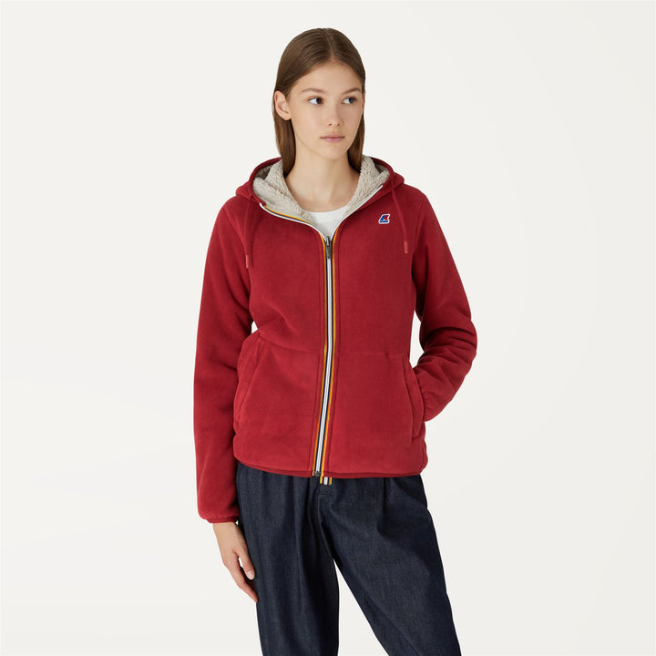 Red Beige Women's Reversible Fleece Jacket for Medium Warmth 4
