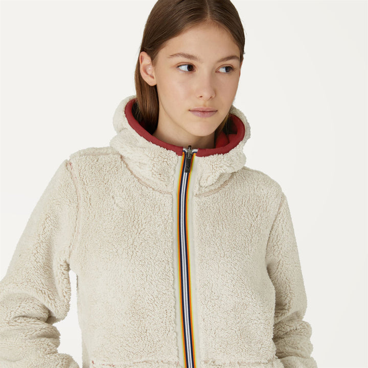 Red Beige Women's Reversible Fleece Jacket for Medium Warmth 3