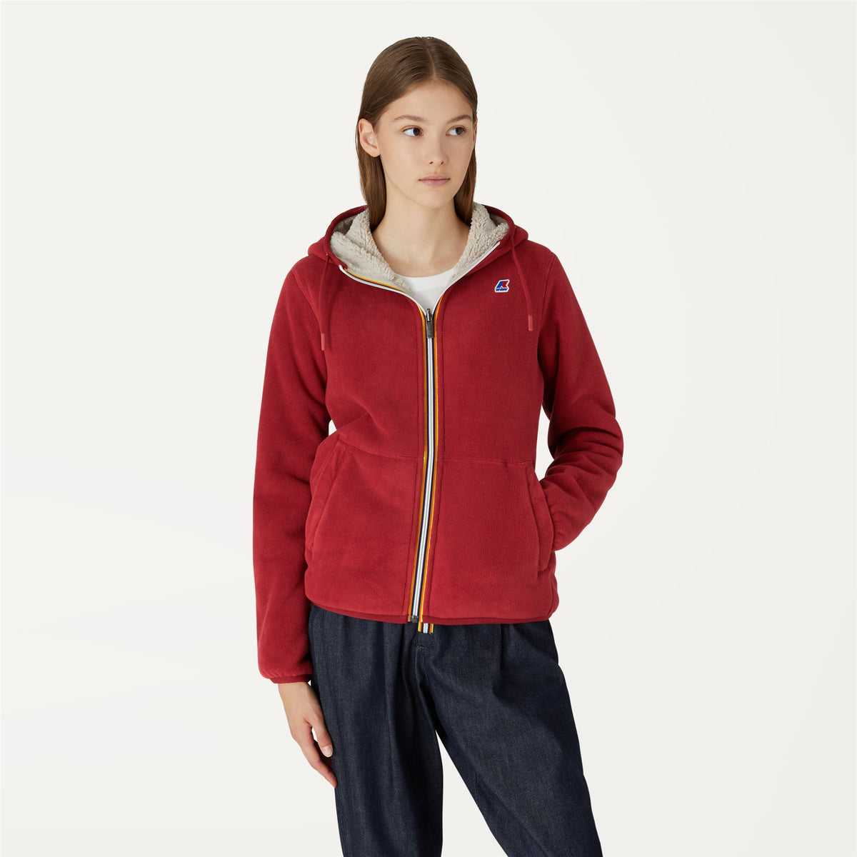 Fleece_WOMAN_LILY POLAR DOUBLE_Jacket_Red Dk Tomato - Beige Grey - Commercial 4