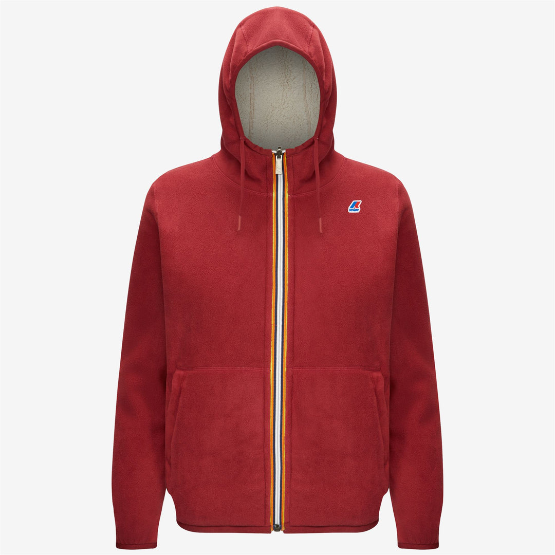 Chaqueta de forro polar reversible roja y beige para mujer 01