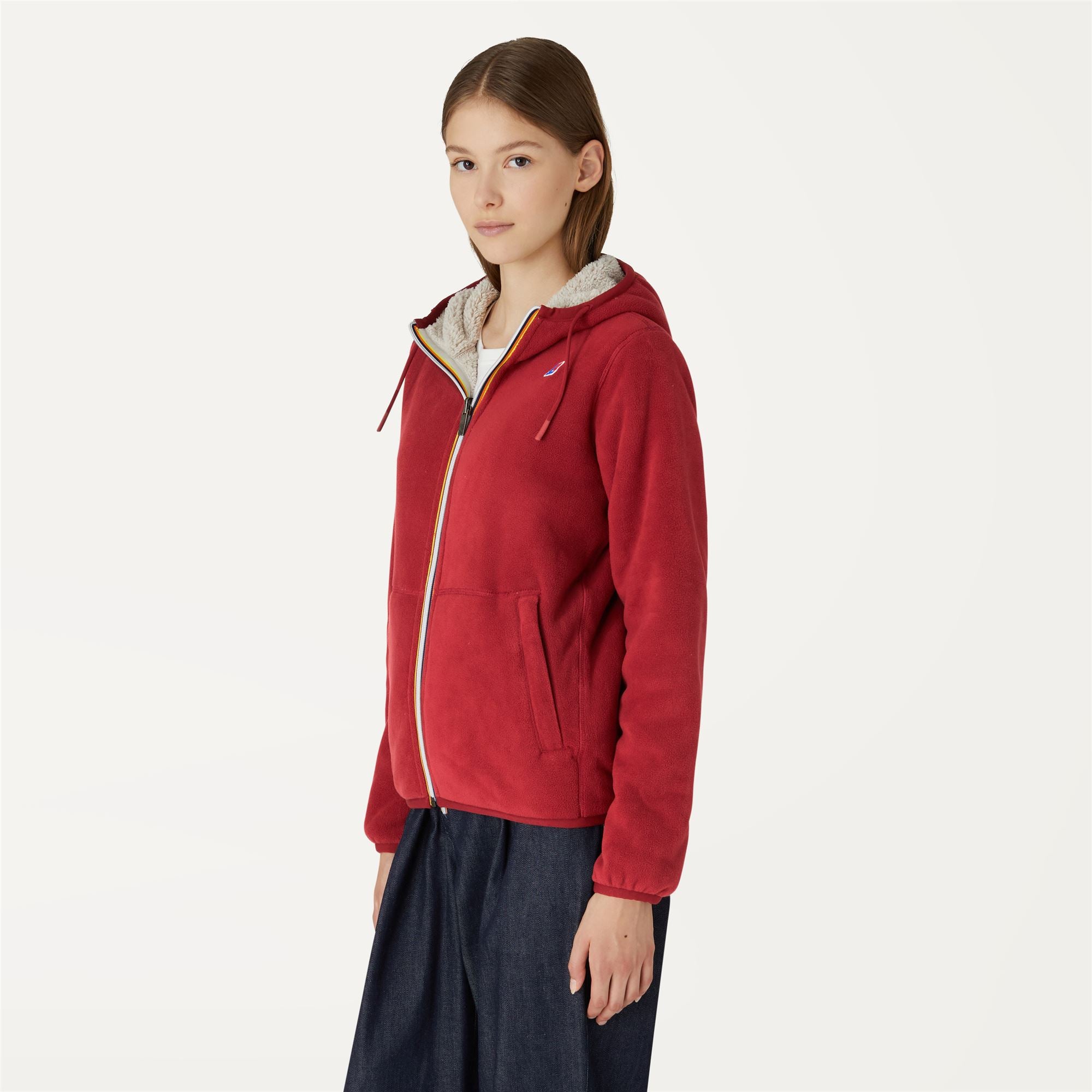 Fleece_WOMAN_LILY POLAR DOUBLE_Jacket_Red Dk Tomato - Beige Grey - Commercial 5