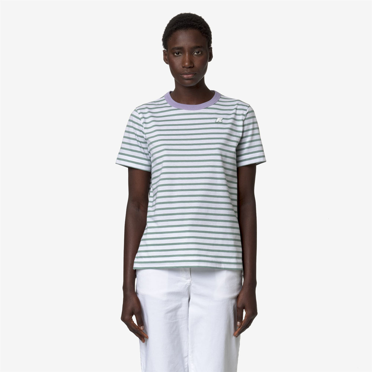 T-Shirts & Top_Woman_EMELI STRIPES_T-Shirt_White-Green M-Violet G - Commercial 4