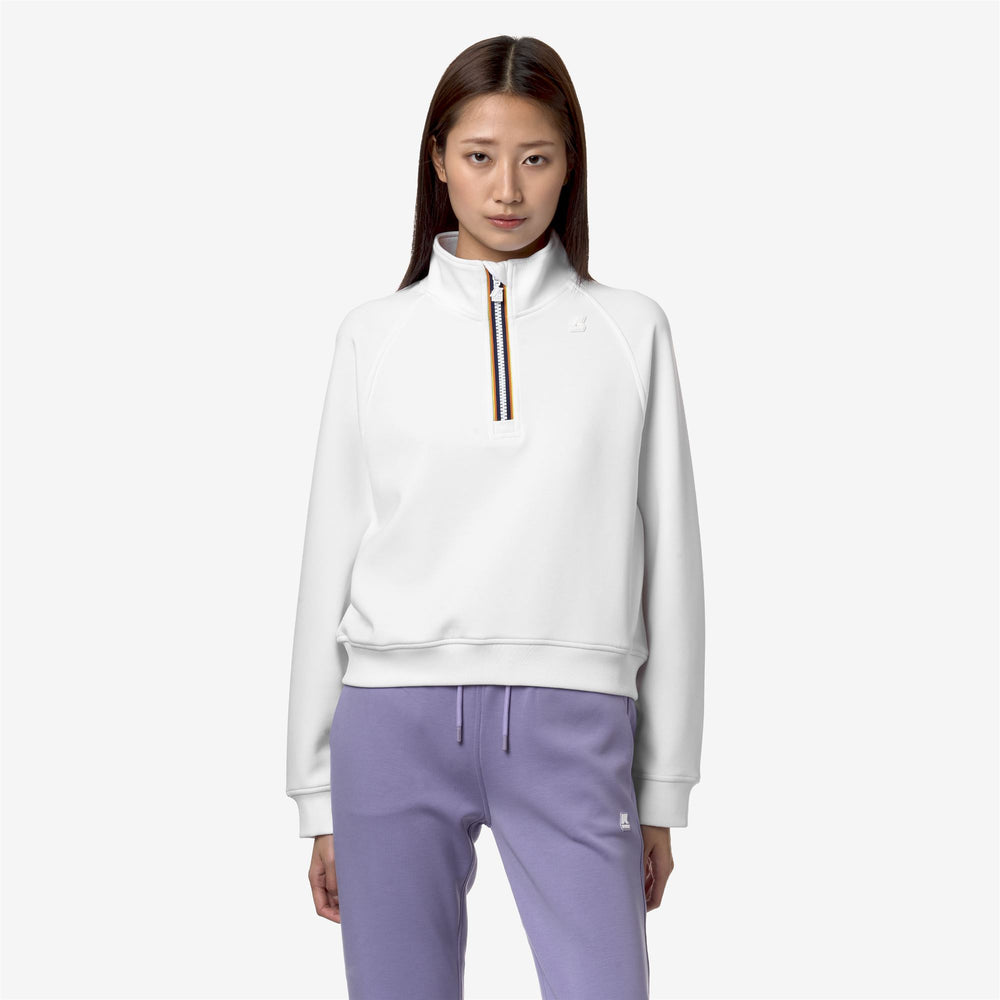 Grey White Women's Cropped Fleece Jumper with Half-Zip Closure 02