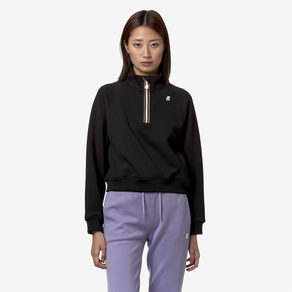 Black Grey Women's Warm Fleece Jumper with Half-Zip Closure 02