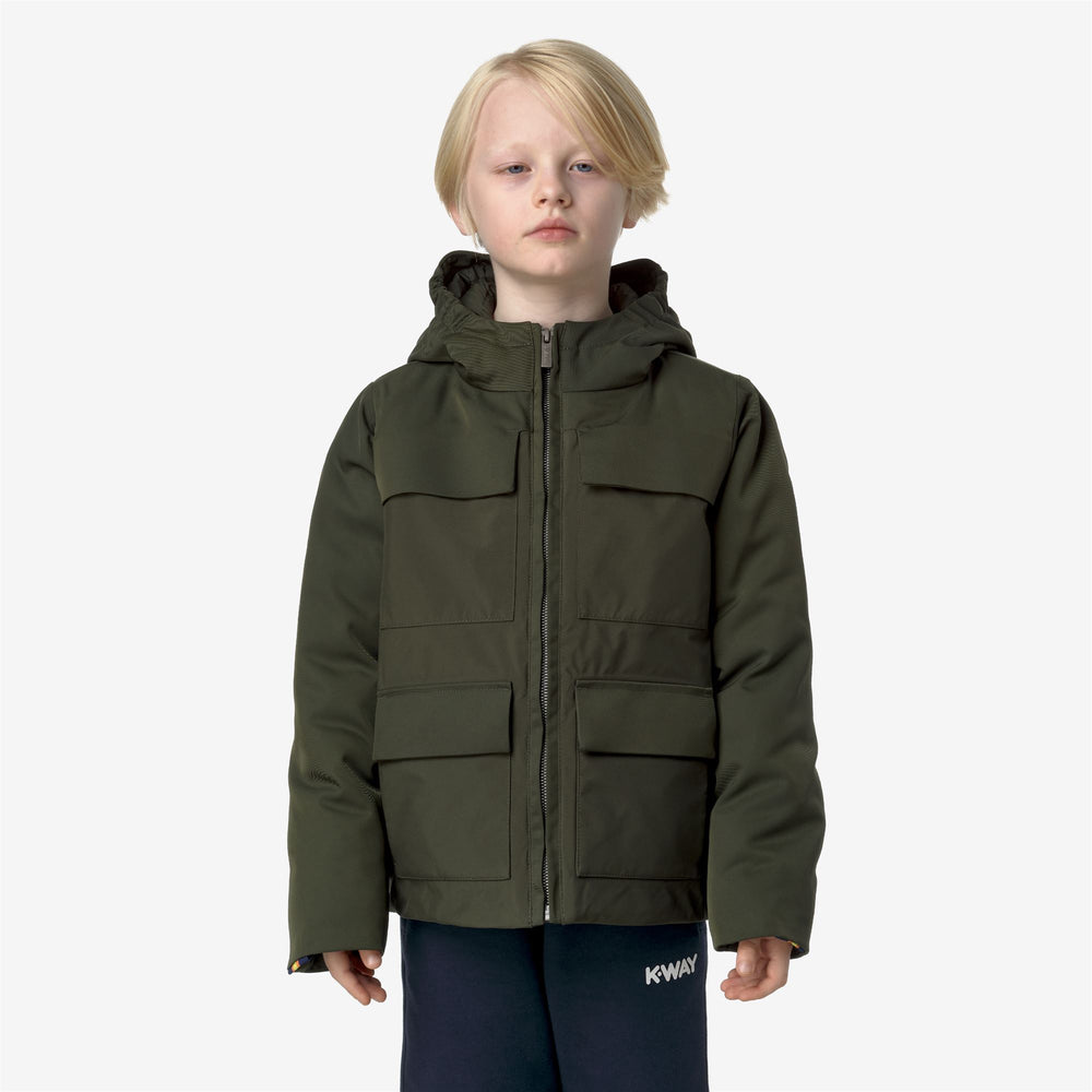 Blackish green Boy's Winter Jacket with Down Padding for City Wear 02