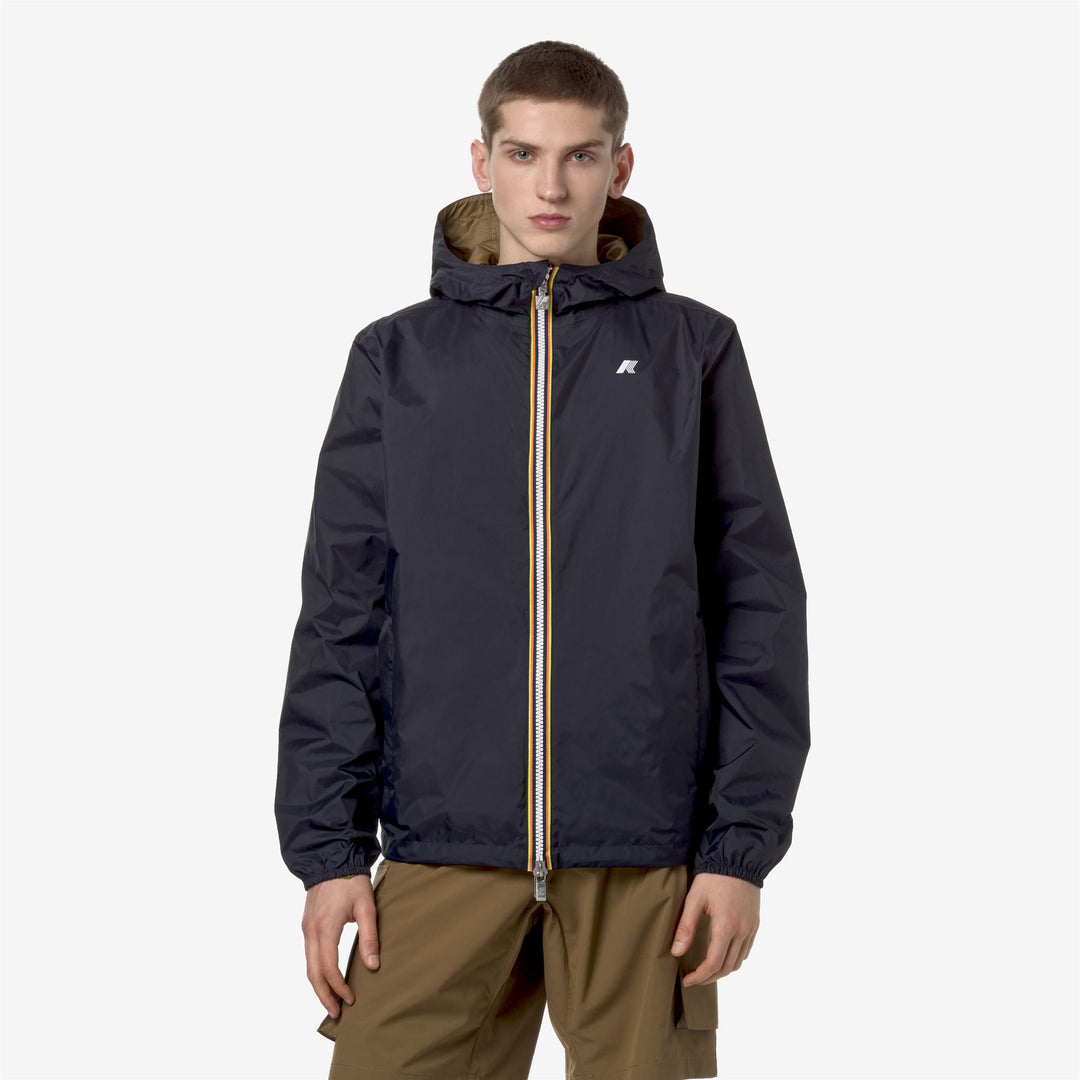 Chaqueta corta impermeable reversible para hombre azul y marrón 01
