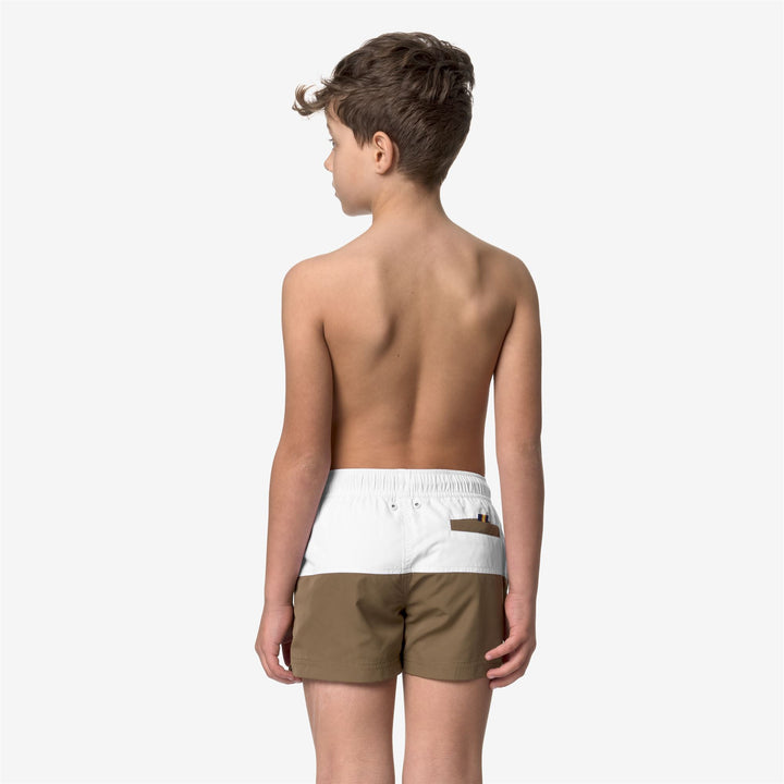 Bathing Suits Boy P. LESLIE Swimming Trunk WHITE-BROWN C Dressed Front Double		