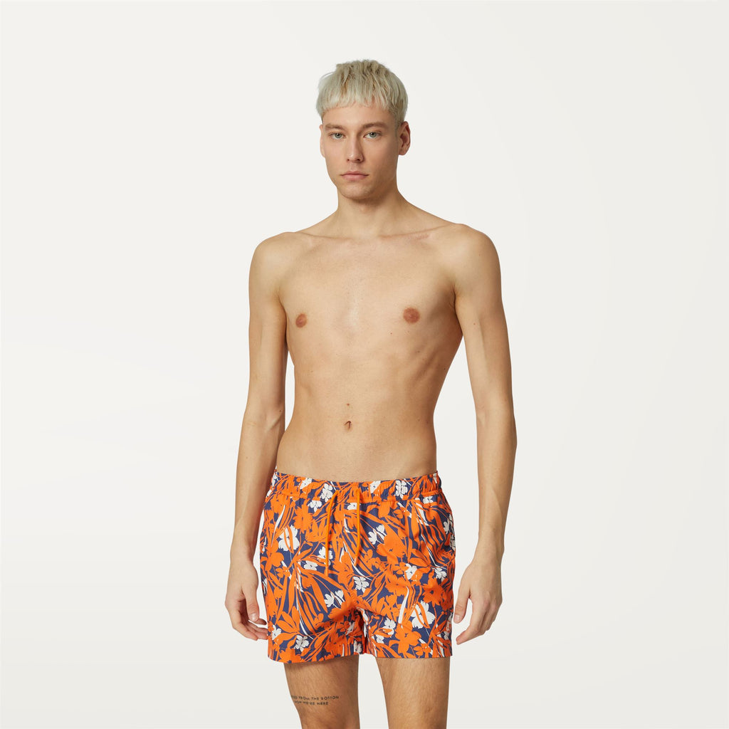 Bathing Suits_MAN_AIRY GRAPHIC_Swimming Trunks_Flowers Blue Orange - Commercial 4