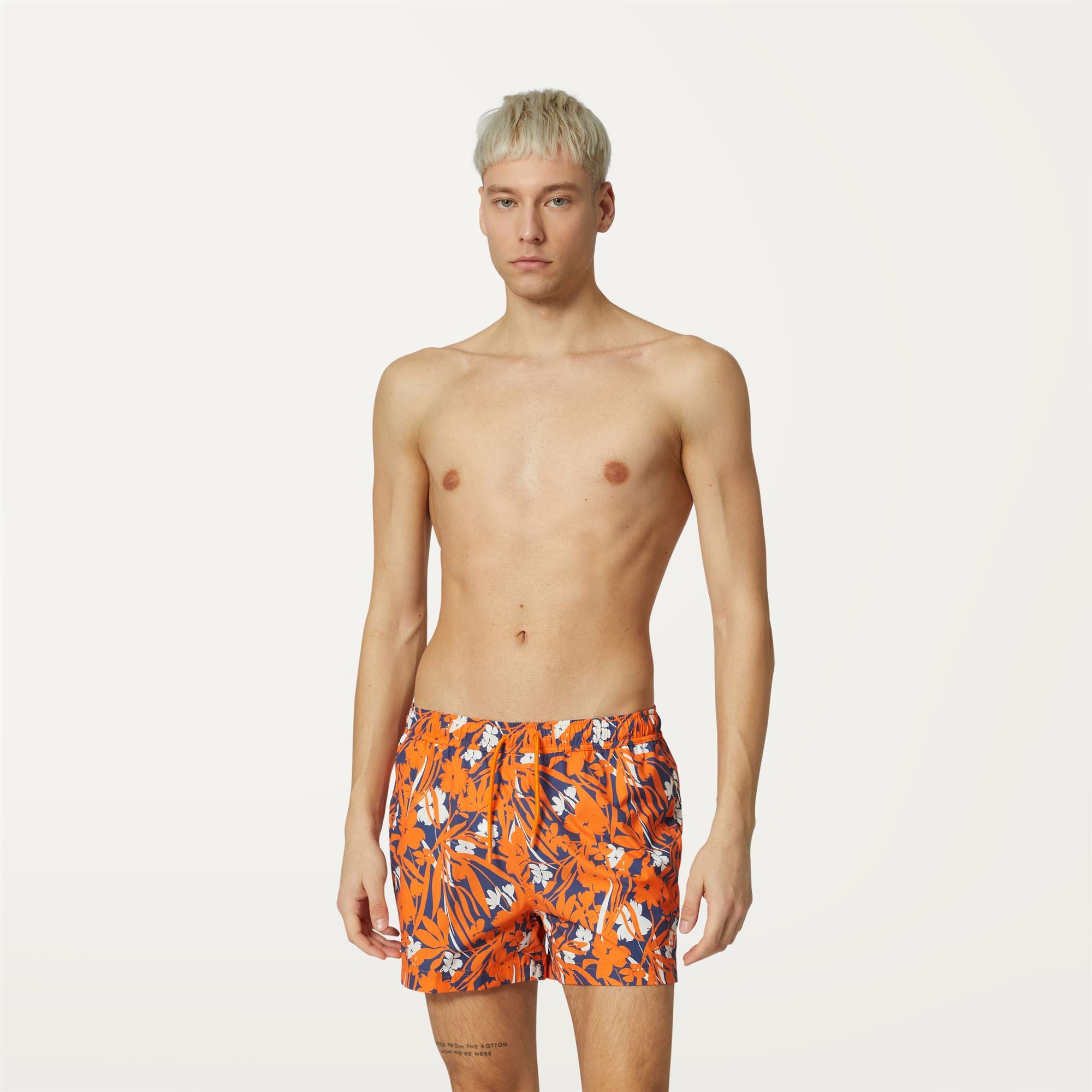 Bathing Suits_MAN_AIRY GRAPHIC_Swimming Trunks_Flowers Blue Orange - Commercial 4