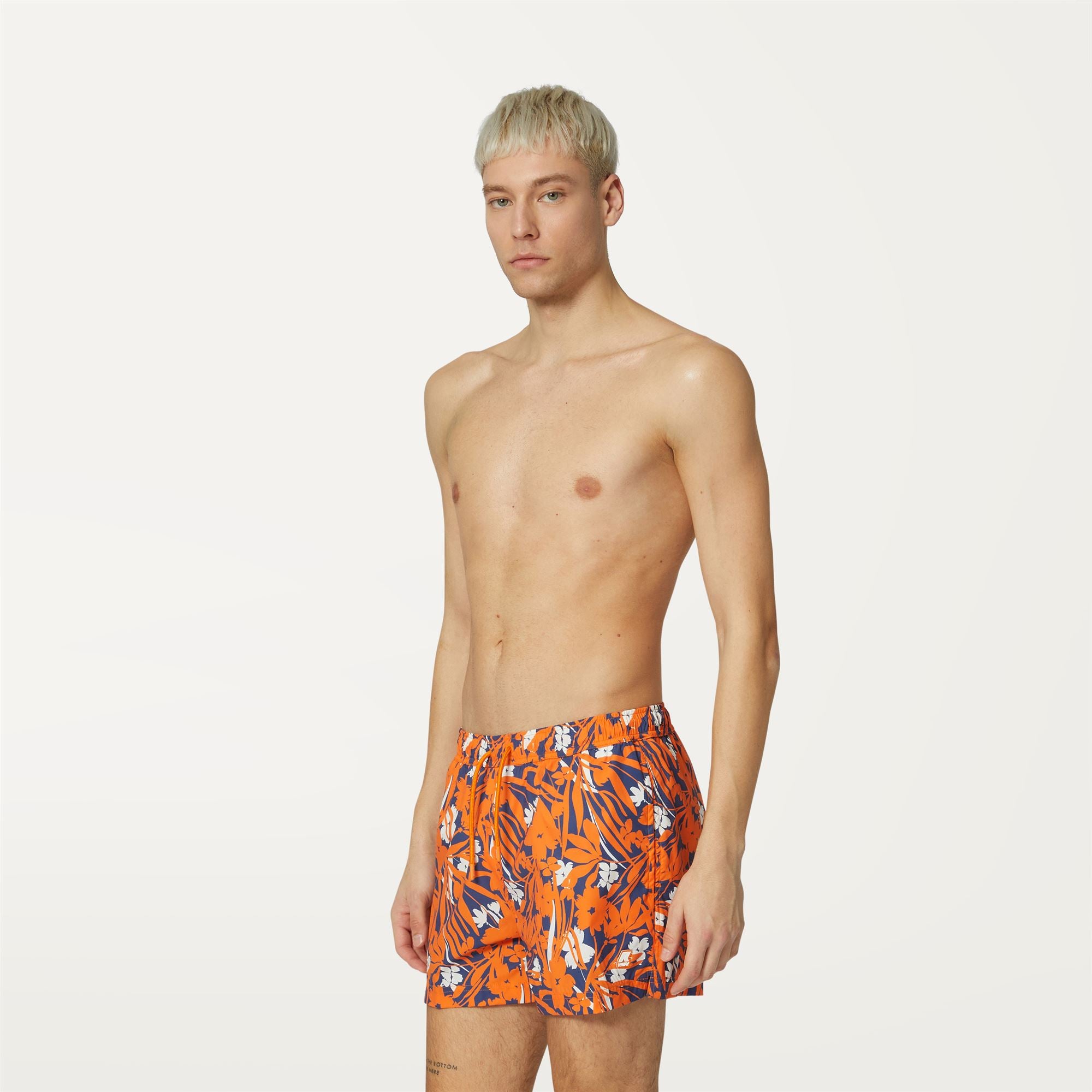 Bathing Suits_MAN_AIRY GRAPHIC_Swimming Trunks_Flowers Blue Orange - Commercial 5