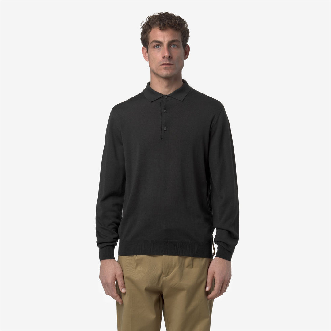 Maglione grigio in lana merino da uomo con colletto polo main