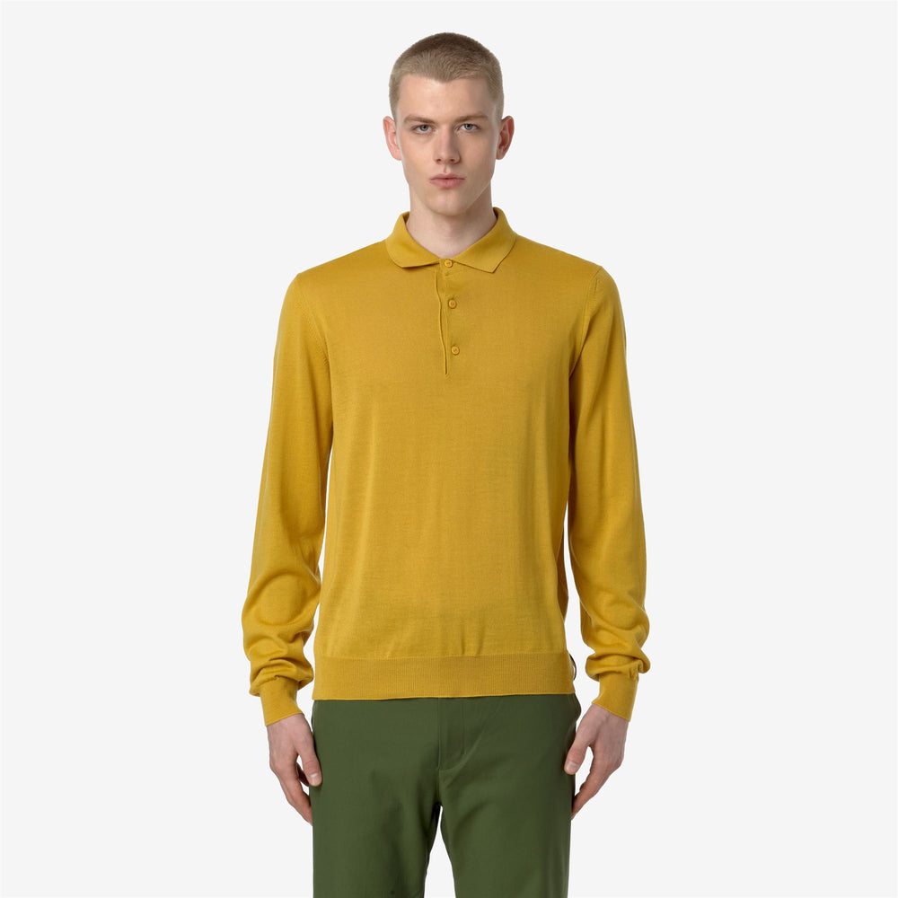 Golden Yellow Men's Merino Wool Blend Pullover Sweater 02