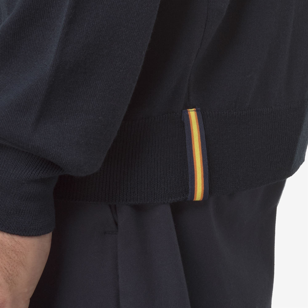 Blue Men's Merino Wool Polo Sweater with Ribbed Cuffs 02