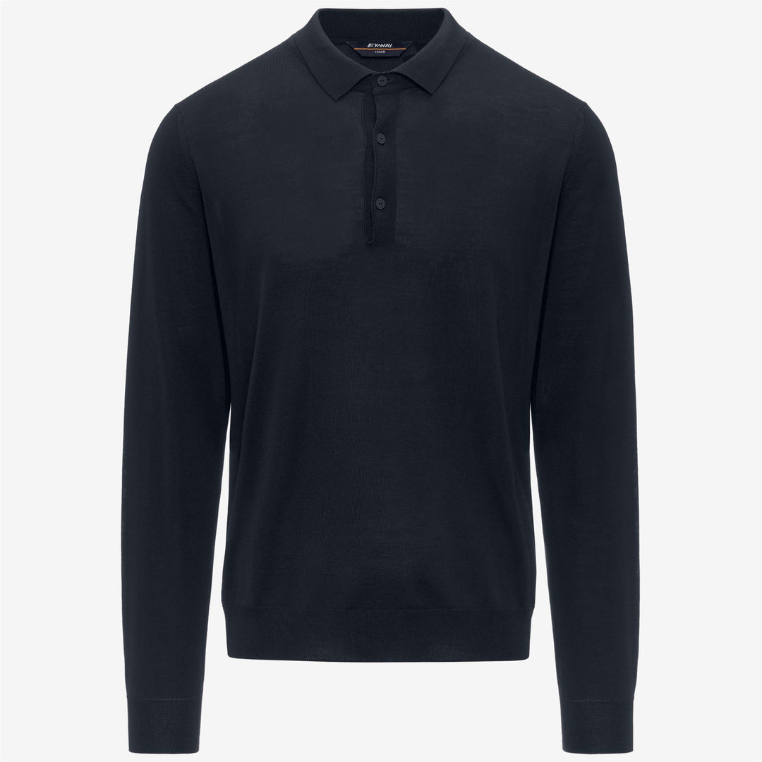 Blue Men's Merino Wool Polo Sweater with Ribbed Cuffs 01