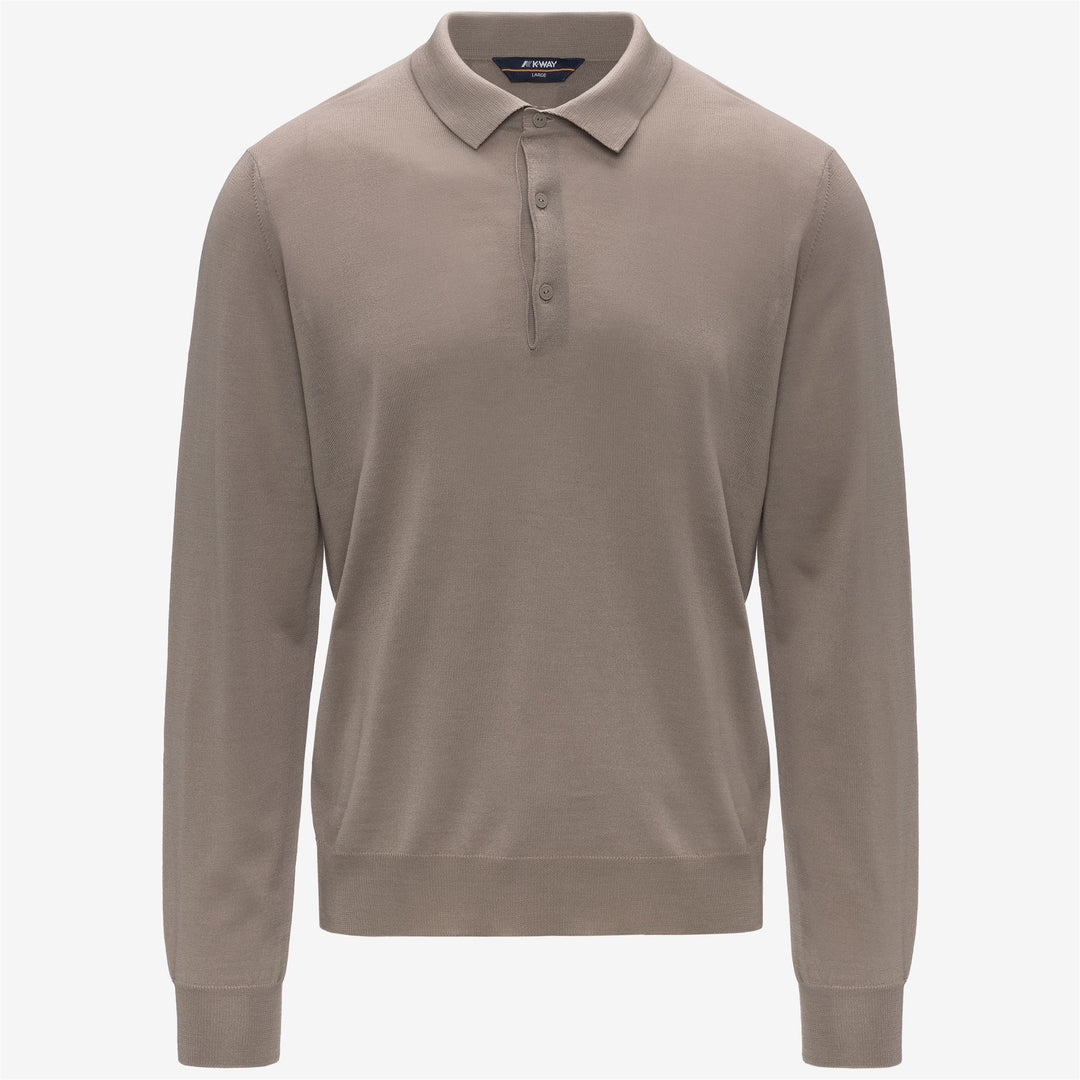 Beige men's Merino wool pullover sweater with polo collar 01