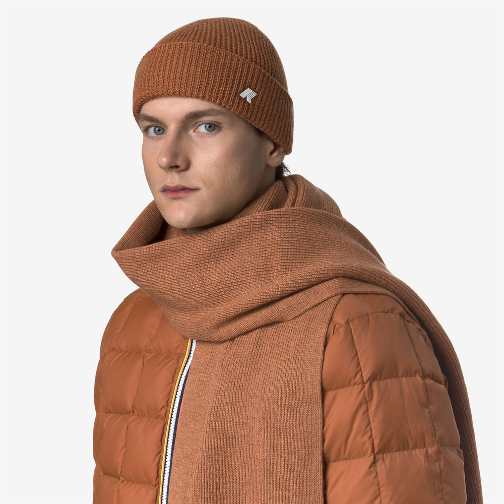 Orange Unisex Wool Fisherman's Rib Beanie Hat 02