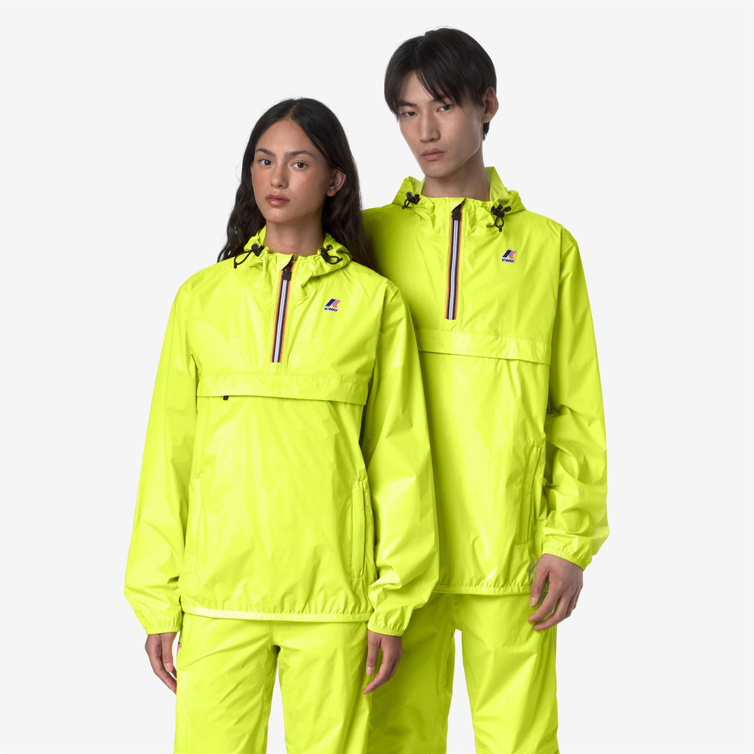 Chaqueta unisex amarilla plegable de longitud media con tejido impermeable main