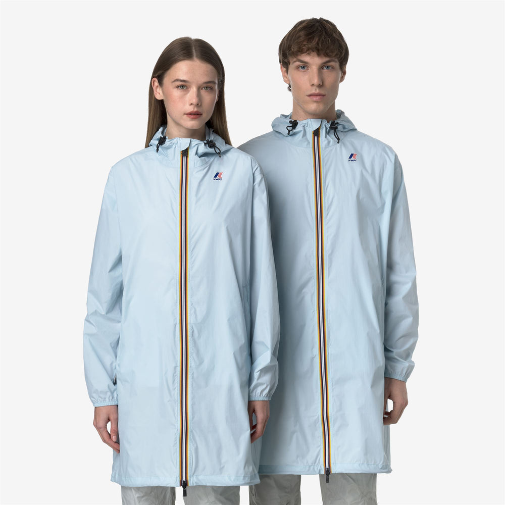 Giacca antipioggia lunga unisex blu ripiegabile con caratteristiche antivento 02