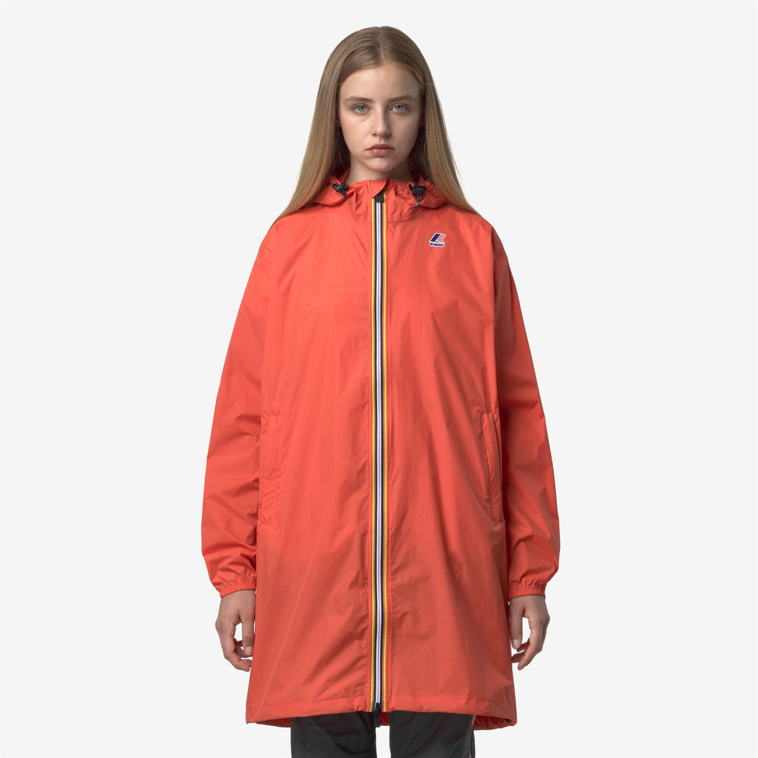 Chaqueta impermeable larga unisex naranja con diseño plegable main