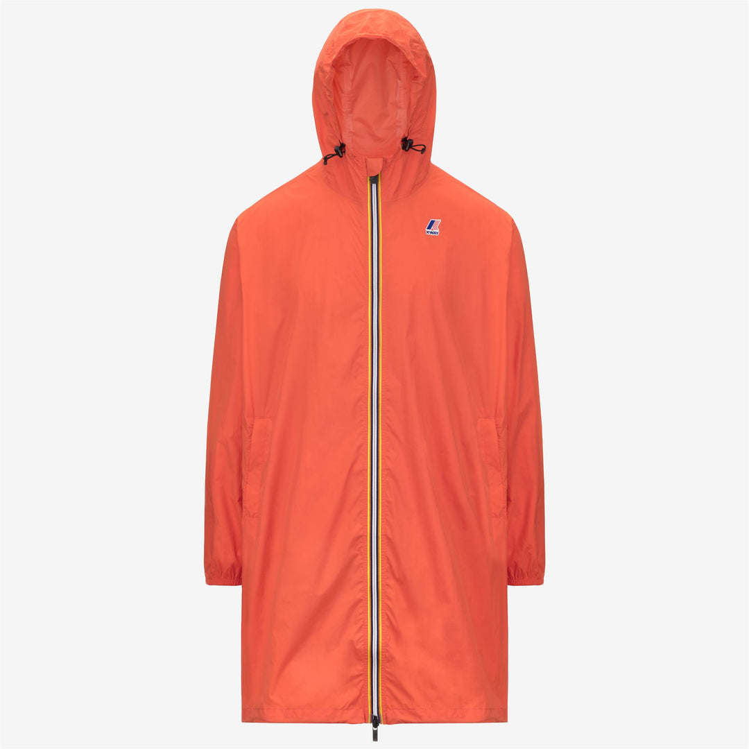 Chaqueta impermeable larga unisex naranja con diseño plegable 01