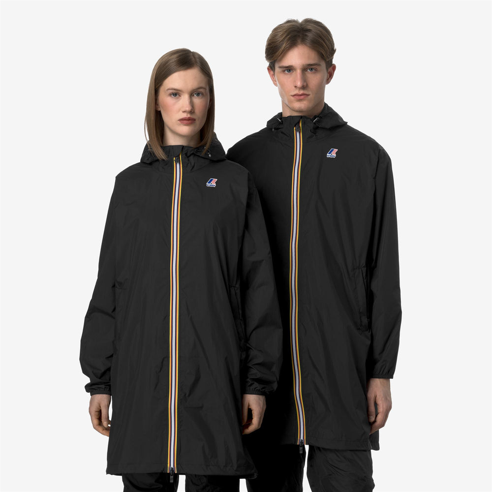 Black Grey Unisex Long Waterproof Jacket with Packable Design 02