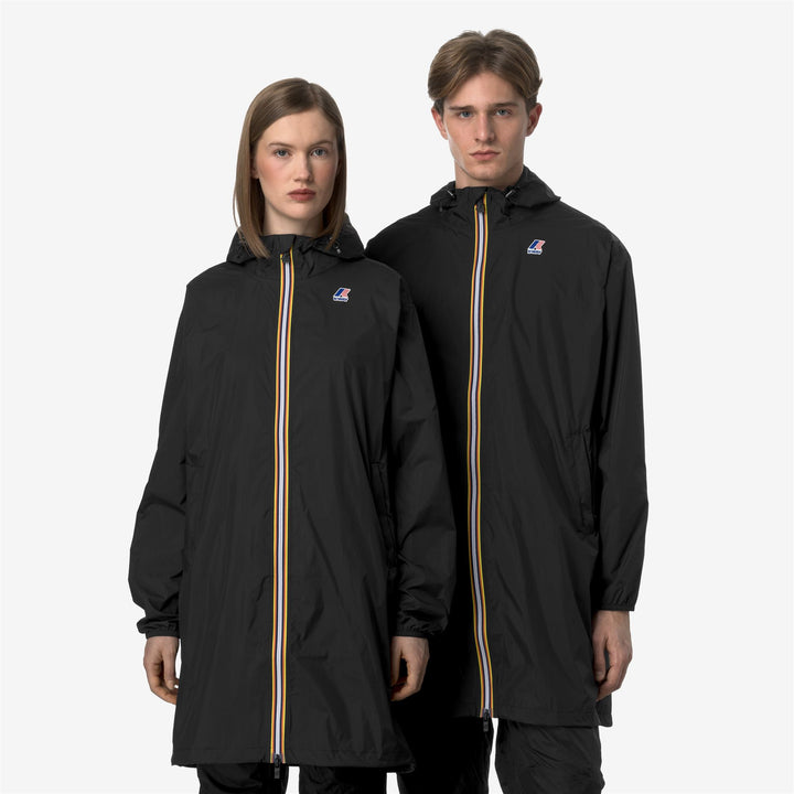 Black Grey Unisex Long Waterproof Jacket with Packable Design 3