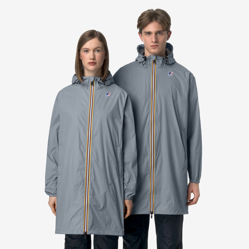 Grey Blue Unisex Long Packable Rain Jacket with 10K Water Resistance 02